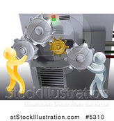 Vector Illustration of a 3d Gold and Silver Men Adjusting Gear Cogs Ona Machine by AtStockIllustration