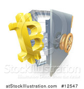 Vector Illustration of a 3d Gold Bitcoin Currency Symbol and Light Emerging from a Vault by AtStockIllustration