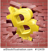 Vector Illustration of a 3d Gold Bitcoin Currency Symbol Breaking Through a Brick Wall by AtStockIllustration