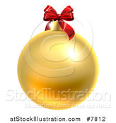 Vector Illustration of a 3d Gold Christmas Bauble Ornament with a Red Bow by AtStockIllustration