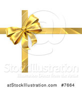 Vector Illustration of a 3d Gold Christmas, Birthday or Other Holiday Gift Bow and Ribbon over Shaded White by AtStockIllustration