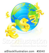 Vector Illustration of a 3d Gold Currency Signs Floating Around a Globe by AtStockIllustration