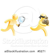 Vector Illustration of a 3d Gold Detective Chasing a Thief with a Magnifying Glass by AtStockIllustration