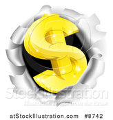 Vector Illustration of a 3d Gold Dollar Currency Symbol Breaking Through a Hole by AtStockIllustration