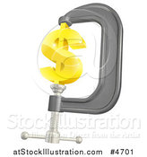 Vector Illustration of a 3d Gold Dollar Symbol in a Clamp by AtStockIllustration