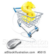 Vector Illustration of a 3d Gold Dollar Symbol in a Shopping Cart with a Computer Mouse by AtStockIllustration