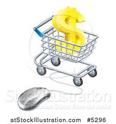 Vector Illustration of a 3d Gold Dollar Symbol in a Shopping Cart with a Computer Mouse by AtStockIllustration