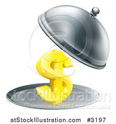 Vector Illustration of a 3d Gold Dollar Symbol on a Silver Platter Under a Cloche by AtStockIllustration