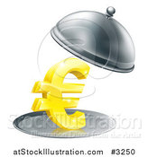 Vector Illustration of a 3d Gold Euro Symbol on a Silver Platter Under a Cloche by AtStockIllustration