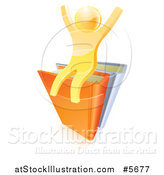 Vector Illustration of a 3d Gold Guy Cheering on Books by AtStockIllustration