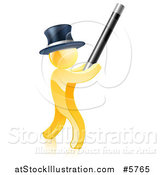 Vector Illustration of a 3d Gold Magic Man Holding up a Wand by AtStockIllustration