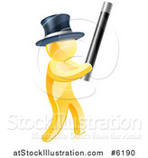 Vector Illustration of a 3d Gold Magician Man Holding up a Magic Wand by AtStockIllustration