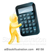 Vector Illustration of a 3d Gold Man Carrying a Giant Calculator by AtStockIllustration