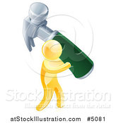 Vector Illustration of a 3d Gold Man Carrying a Giant Hammer by AtStockIllustration