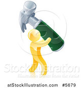 Vector Illustration of a 3d Gold Man Carrying a Giant Hammer by AtStockIllustration