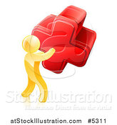Vector Illustration of a 3d Gold Man Carrying a Giant Red Cross X by AtStockIllustration