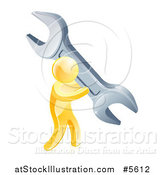Vector Illustration of a 3d Gold Man Carrying a Giant Wrench by AtStockIllustration