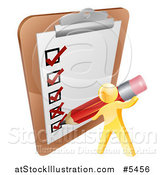 Vector Illustration of a 3d Gold Man Checking off a List with a Pencil by AtStockIllustration