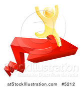 Vector Illustration of a 3d Gold Man Cheering and Running on an Arrow by AtStockIllustration