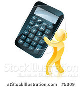 Vector Illustration of a 3d Gold Man Holding a Giant Calculator by AtStockIllustration
