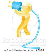 Vector Illustration of a 3d Gold Man Holding a Giant Plug by AtStockIllustration
