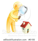 Vector Illustration of a 3d Gold Man House Hunting by AtStockIllustration