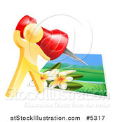 Vector Illustration of a 3d Gold Man Pinning a Photograph by AtStockIllustration