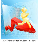 Vector Illustration of a 3d Gold Man Running on a Red Arrow over Graphs on Blue by AtStockIllustration