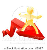 Vector Illustration of a 3d Gold Man Running on a Red Growth Arrow by AtStockIllustration