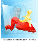 Vector Illustration of a 3d Gold Man Running on an Arrow over a Grid by AtStockIllustration