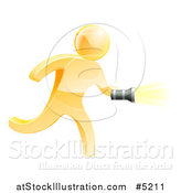 Vector Illustration of a 3d Gold Man Running with a Flashlight by AtStockIllustration