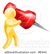 Vector Illustration of a 3d Gold Man Using a Giant Red Pin by AtStockIllustration