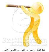Vector Illustration of a 3d Gold Man Viewing Through a Spyglass Telescope by AtStockIllustration