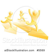 Vector Illustration of a 3d Gold Man Winning a Race on Arrows by AtStockIllustration