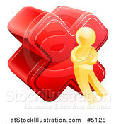 Vector Illustration of a 3d Gold Man with a Red Cross X Mark by AtStockIllustration