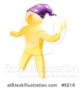 Vector Illustration of a 3d Gold Man Wizard with a Magic Wand by AtStockIllustration