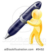 Vector Illustration of a 3d Gold Man Writing with a Giant Pen by AtStockIllustration