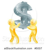 Vector Illustration of a 3d Gold Men Carrying a Silver Dollar Symbol by AtStockIllustration