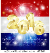 Vector Illustration of a 3d Gold New Year 2016 Burst over a Dutch Flag and Fireworks by AtStockIllustration