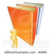 Vector Illustration of a 3d Gold Person Looking up at Giant Books by AtStockIllustration