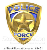 Vector Illustration of a 3d Gold Plice Force Badge with a Star by AtStockIllustration