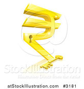 Vector Illustration of a 3d Gold Rupee Symbol Lock and Skeleton Key with a Reflection by AtStockIllustration