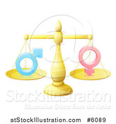 Vector Illustration of a 3d Gold Scale Balancing Gender Symbols by AtStockIllustration