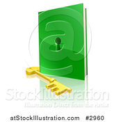 Vector Illustration of a 3d Gold Skeleton Key and Green Book with a Hole by AtStockIllustration