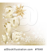 Vector Illustration of a 3d Gold Snowflake Background with Year 2016 and Baubles by AtStockIllustration