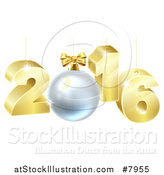 Vector Illustration of a 3d Gold Suspended New Year 2016 Design with a Bauble by AtStockIllustration