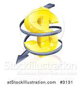 Vector Illustration of a 3d Gold USD Dollar Symbol with Falling Arrow Spiraling down by AtStockIllustration