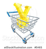 Vector Illustration of a 3d Gold Yen with a White Outline, in a Shopping Cart by AtStockIllustration