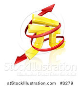 Vector Illustration of a 3d Gold Yuan Symbol with a Spiraling Red Arrow by AtStockIllustration