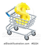 Vector Illustration of a 3d Golden Dollar Symbol in a Shopping Cart by AtStockIllustration